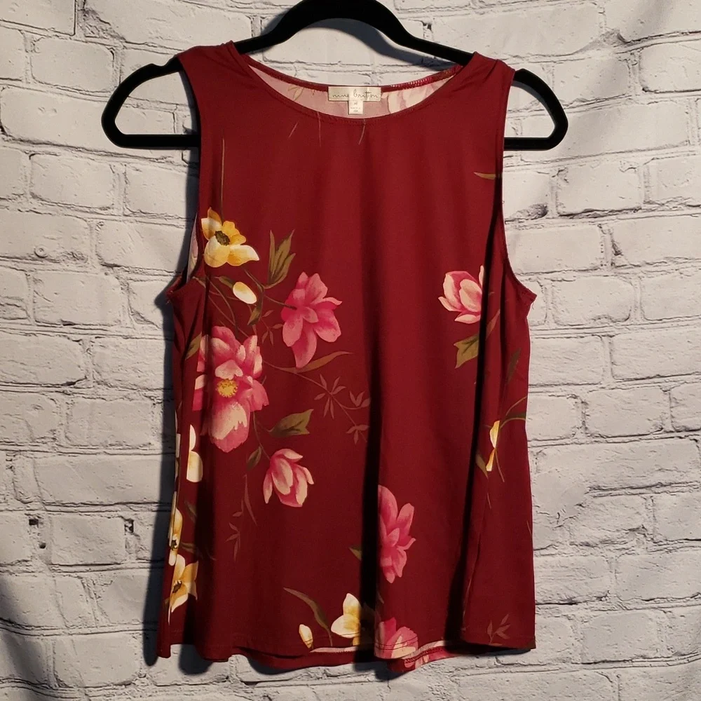 Nine Britton Floral Tank maroon pink yellow Women Sz M